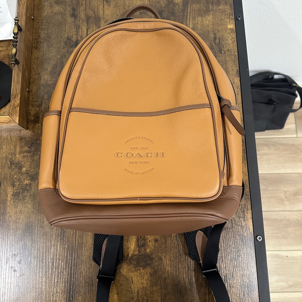 Coach Tan and Brown Leather Unisex Backpack